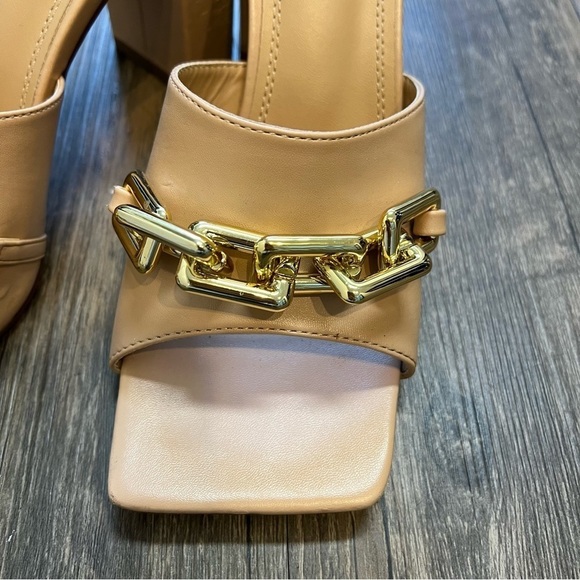 Women’s Chain Slip On Chunky Heels Shoes Sandals Tan Size 8 - Picture 4 of 13